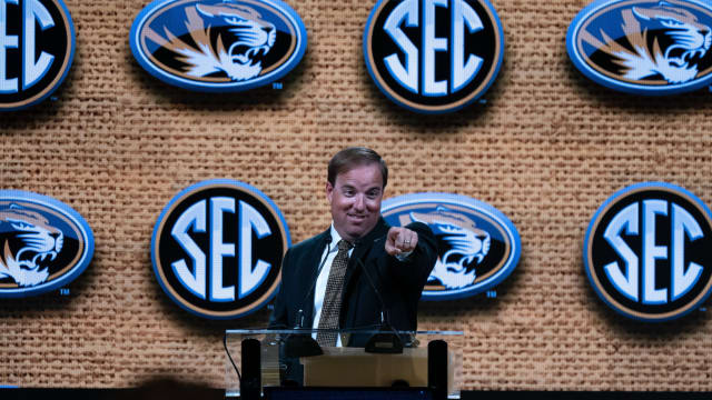 Missouri Head Coach Eliah Drinkwitz addresses the media at the 2023 SEC Football Kickoff Media Days at the Nashville Grand Hyatt on Broadway, Monday, July 17, 2023.